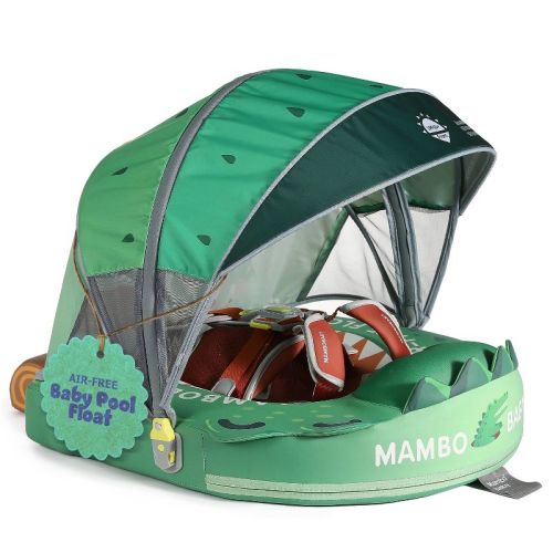 Mambobaby Sunny Navigator Baby Pool Float with Canopy Novelty Float - Gator Jaw Green