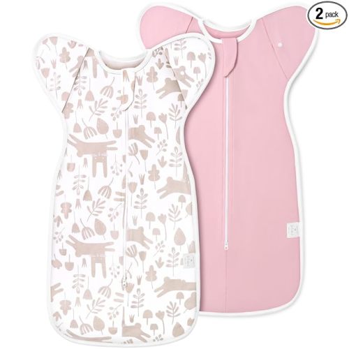 2-Pack Baby Transitional Swaddle Sleep Sack - Arms Up Swaddle 3-6 Months for Baby Girl, Newborn Sleep Sack with Cuff Removable & 2-Way Zipper Design, Pink Bunny