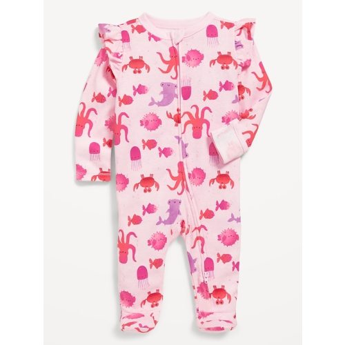 2-Way-Zip Sleep & Play Ruffle-Trim Footed One-Piece for Baby