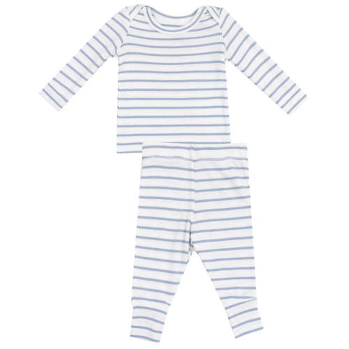 Lounge Wear Set - French Stripe Dusty Blue 0-6M