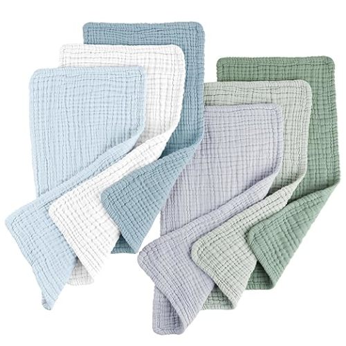 Konssy Muslin Baby Burp Cloths Sets for Unisex- 6 Pack Large 100% Cotton Burping Clothes for Newborn,Baby Girls and Boys - Blue