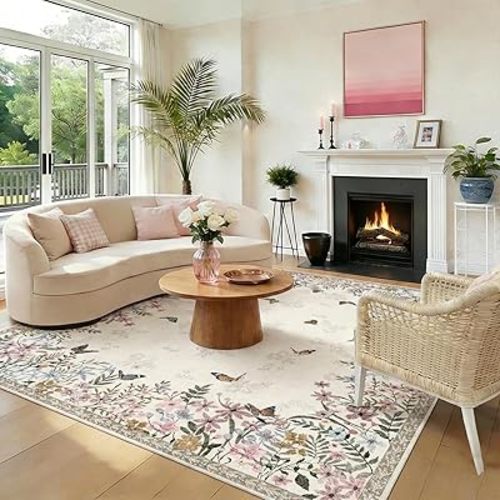 Area Rugs 8x10 Rugs for Living Room, Machine Washable Beige Rugs for Bedroom Large Area Rug Living Room Rug Non Slip Rug Carpet for Dining Nursery