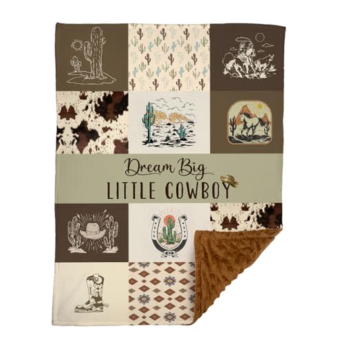 Western Baby Blanket, Cowboy Minky Blankets for Boys Girls, Nursery Room Decor, Soft Warm Lightweight Nursery Bed Blanket for Newborn Toddlers Son Daughter, Double Layer Dotted Backing
