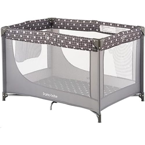 Pamo Babe Portable Crib Baby Playpen with Mattress and Carry Bag Grey