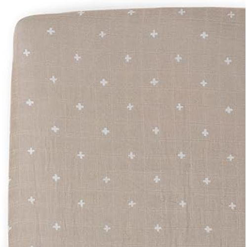Little Unicorn Premium Crib Sheet | Breathable & Super-Soft Muslin Fabric (Taupe Cross)