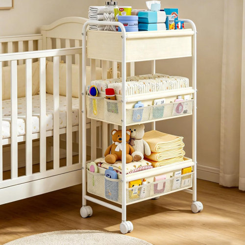 X-cosrack 3-Tier Diaper Caddy Cart Organizer,Mobile Storage Carts with Wheels,With 2 Dividers&14 Mesh Pockets Durable Metal Utility Cart for Bedroom, Bathroom, Essentials Organization | Wayfair