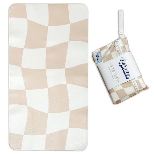 Vegan Leather Changing Mat with Reusable Waterproof Wet Bag - Non-Toxic, Portable Diaper Pad That Folds and Wipes Clean (16 x 30 Inches) (Checkered)