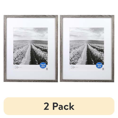 (2 pack) Mainstays 11x14 Matted to 8x10 Linear Picture Frame, Rustic Gray
