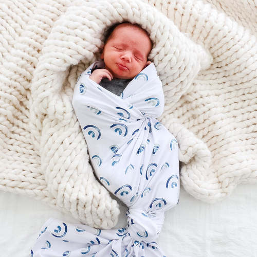 Blue Rainbows Oversized Swaddle Blanket