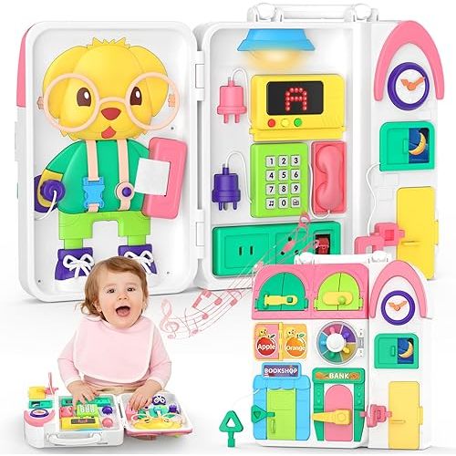 Montessori Toys for 1+ Year Old Girl Gifts, Busy Board Educational Toddler Toy Age 1-2, First Christmas 1st Birthday Gifts for 1+ Year Old Girl Boy