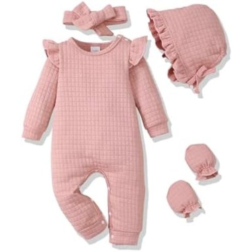 Renotemy Newborn Baby Girl Clothes Fall Winter Outfits Infant Rompers Solid Jumpsuits Bodysuit Cute Infant Baby Clothes Girl