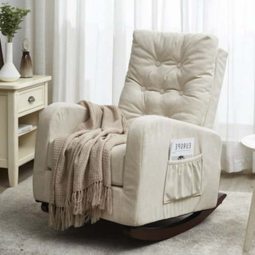 Triple Tree Modern Metal Solid Print Armchair with Side Pocket, Beige