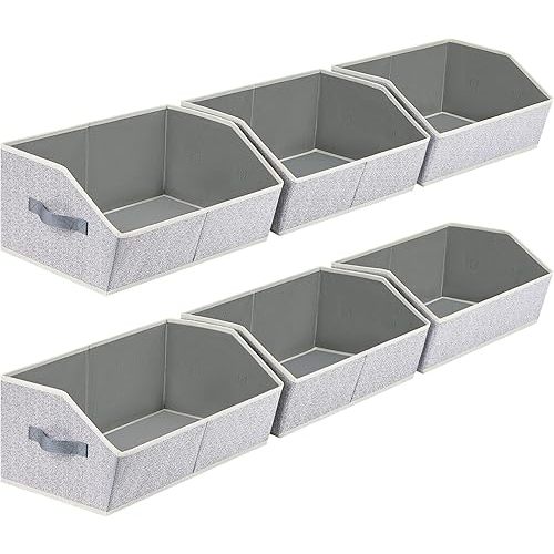 Closet Organizers Bins 6 Packs - Large Closet Shelf Organizer with Handles, Fabric Trapezoid Storage Bins for Bins and Baskets for Shelves. Light Grey
