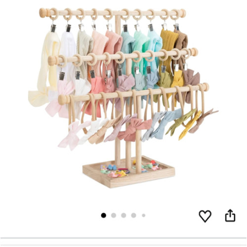 POVETIRE Headband Holder Stand Storage for Baby, 3 Tier Wooden Bow Organizer for Girls Hair Bows, Infant Hair Accessories Rack Display for Nursery Decor