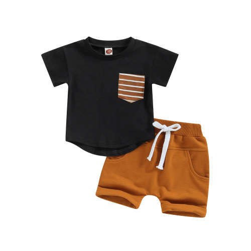 Taoocy Newborn Baby Boy Summer Clothes Short Sleeve Pocket T-Shirt Top Shorts 2Pcs Casual Outfit