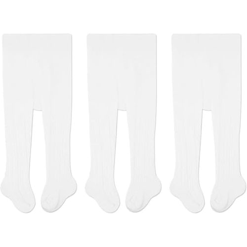CozyWay Girls Tights Cotton Cable Knit Footed Pantyhose Baby Toddler Leggings - Pack of 3