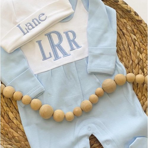 Monogrammed Baby Boy Outfit for Hospital, Personalized Baby Gift, Footie Romper, Baby Shower Gift