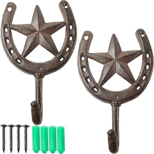 Cast Iron Star Horseshoe Single Wall Hook(Dark Brown)