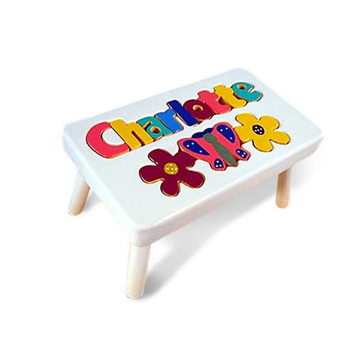 personalized puzzle step stool white butterfly