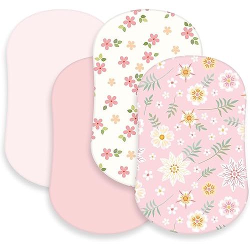 4 Pcs Baby Bassinet Sheets Soft Fitted for Baby Boys Girls Soft Cotton Boho Flowers Bassinet Sheet Cover Safe Comfort for Standard Rectangular Mattress Cradle