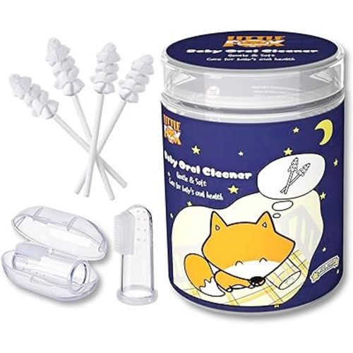 Little Fox Baby Oral Cleaner 42Pcs [Upgrade Designed] +1pc Free Finger Toothbrush with Case, Baby Tongue, Mouth and Gums Cleaner, Newborn Toothbrush, Infant Oral Care and Cleaning for 0-36 Month Baby