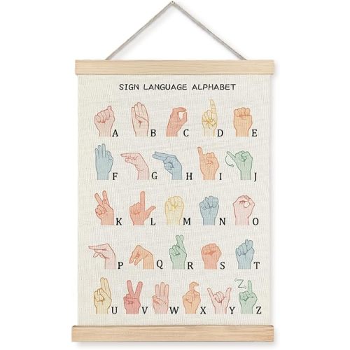 LUVADIAN Asl Alphabet Poster Hanger Frame,Sign Language Poster,Alphabet Posters for Classroom Wall,Sign Language Book for Kids,Toddler Learning Posters for Nursery Kids Room,12x16 Inches