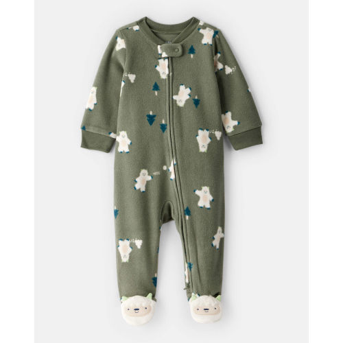 Baby Boy Yeti Fleece Loose Fit 2-Way Zip Sleep & Play Pajamas - Green - Carter's | Carter's