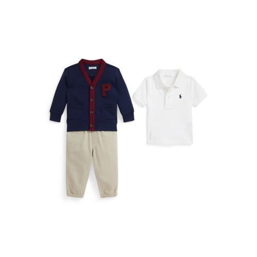 Polo, Cardigan & Pants Set