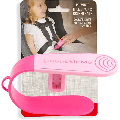 UnbuckleMe Car Seat Buckle Release Tool - Easy Opener Aid for Arthritis, Long Nails, Older Kids - Button pusher for infant, toddler, convertible 5 pt harness car seats - As Seen on Shark Tank (Pink)