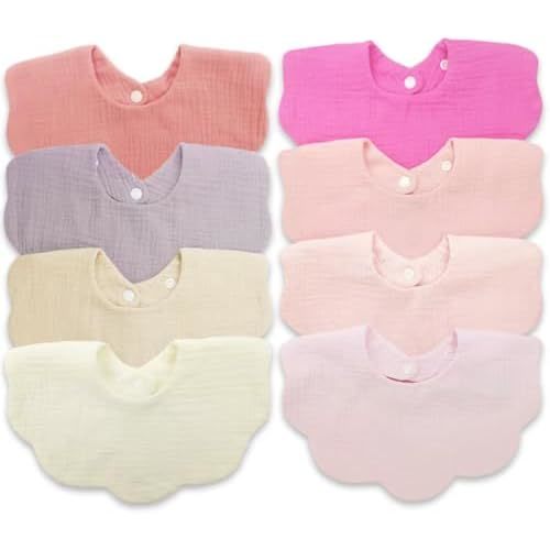 EllieHouse Baby Bibs for Girls Boys 8 Pack Muslin Bibs Drool Bibs Muslin Cotton Bibs for Baby Girls Boys Teething Bibs