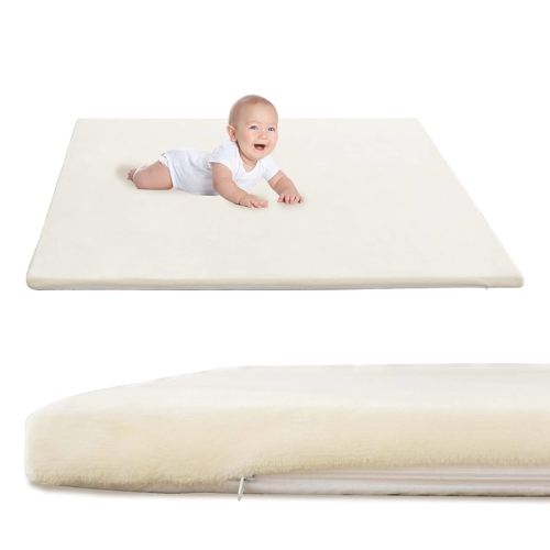 Baby Play Mat for Floor,1.3" Thick Soft Foam Playpen Mat with Removable Washable Cover,Waterproof & Anti-Slip 50" x 50" Nursery Rug for Tummy Time,Kids Crawling Mat for Toddlers Infant, Beige
