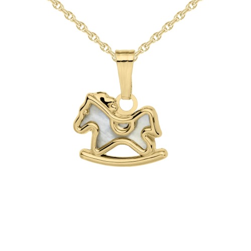 14K Gold & Mother-of-Pearl Rocking Horse Pendant Necklace