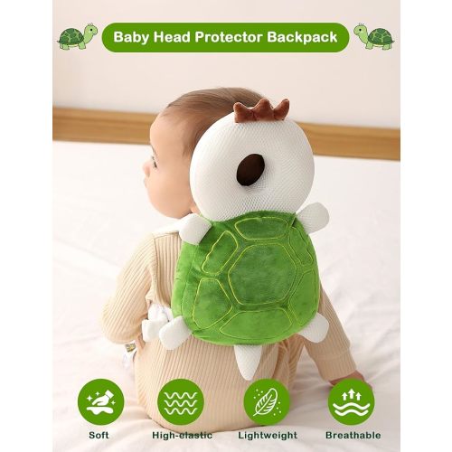 JunNeng Baby Head Protector Backpack, Toddler Walking Fall Head Protection, Green Turtle