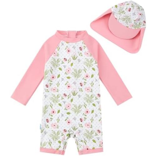 upandfast Baby/Toddler Girls Sunsuit Swimsuit with Snap Bottom UPF 50+ Infant One Piece Rashguard Swimwear