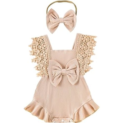YOUNGER TREE Toddler Baby Girl Ruffled Sleeveless Romper Casual Summer Jumpsuit Cotton Linen Clothes