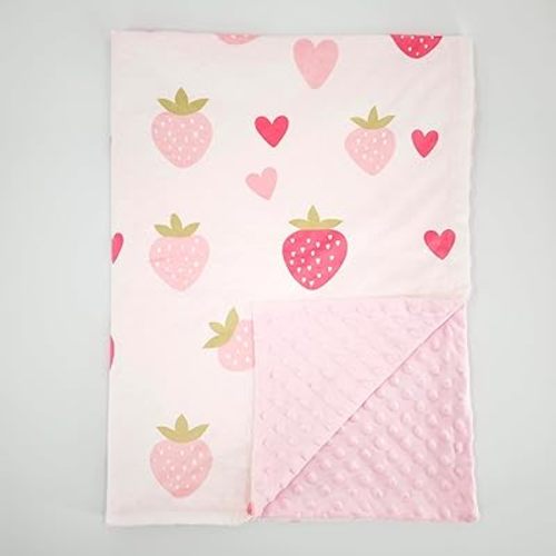 Baby Blanket for Girls Strawberry Pink Toddler Nursery Crib Throw Blanket with Dotted Backing Double Layer 30 x 40 Inch