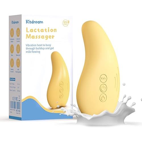 Kisdream Breast Massager Warming Lactation Compress Breastfeeding: Mastiti Clogged Duct Engorgement Relief - Vibrant & Warmer Waterproof Heating Milk Warmer Breastmilk Pals (Yellow)