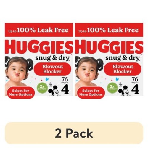 (2 pack) Huggies Snug & Dry Baby Diapers, Size 4 (22-37 lbs), 76 Ct (Select for More)