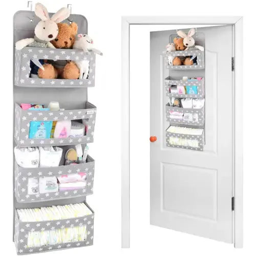 Over the Door Hanging Organizer with Hooks - Nursery 4 Pocket Storage – Vesta Baby