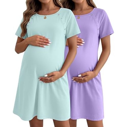 Huukeay 2 Pack Labor and Delivery Hospital Gown Women Nursing Birthing Maternity Dress 3 In1 Breastfeeding Buttons Pjs Robe
