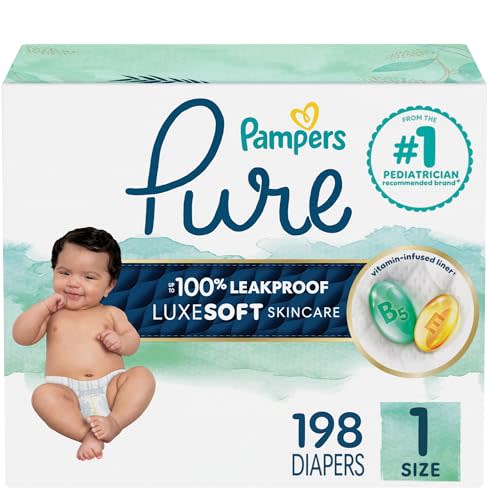 Pampers Pure Baby Diapers, Size 1 (8-14 lbs), 198
