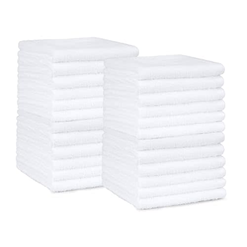 Amazon Basics Bath towel for Face, bathroom, 100% Cotton Extra Absorbent, Fast Drying salon towels, 60 Pack, White (12 x 12 inches)