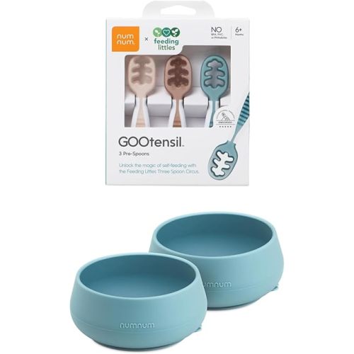 Bundle of 2!!! NumNum Baby Spoons for Kids Aged 6+ Months - First Stage, Baby Led Weaning (BLW), 3 Spoons + NumNum Suction Bowls | Extra Strong Suction | Non-Slip Design | Durable 100%