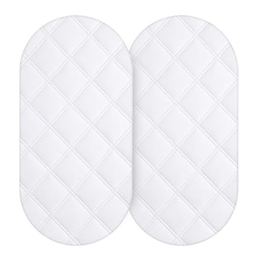 Yoofoss Waterproof Bassinet Mattress Pad Cover 2 Pack Fit for Hourglass/Oval Bassinet Mattress, Baby Bassinet Mattress Protector for Boys and Girls 32X16in White