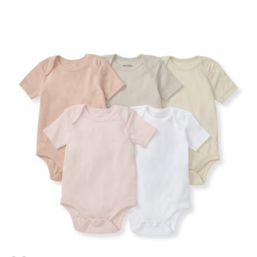 Solid Organic Cotton Short Sleeve Baby Bodysuits 5 Pack Pink Sand