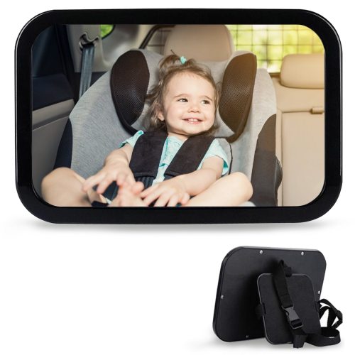 Soontrans Baby Car Mirror, Car Seat Mirror for Rear Facing, Shatterproof Large Beckseat Safty Crash Tested Clear Wide View, 13.8 x 7.8", Black