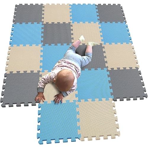 MQIAOHAM Children Puzzle mat Play mat Squares Play mat Tiles Baby mats for Floor Puzzle mat Soft Play mats Girl playmat Carpet Interlocking Foam Floor mats for Baby Blue Beige Grey 107110112