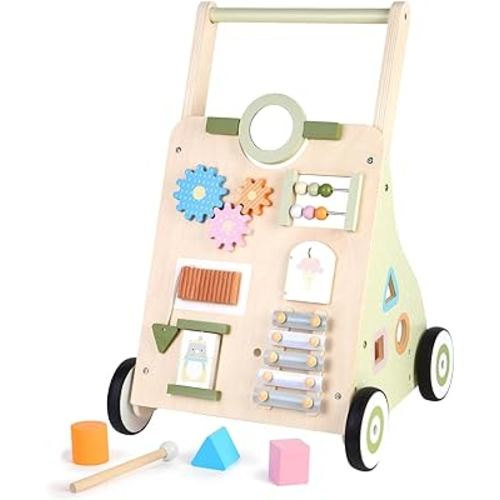 Asweets Wooden Baby Walker Push and Pull Learning Activity Walker Kids’ Activity Toy Multiple Activities Center Develops Motor Skills & Stimulates Creativity(Green)