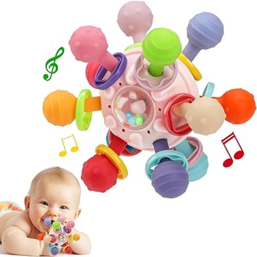 Baby Montessori Teething Toys for 0-6 6-12 Months, Food Grade Teether Sensory Toys for Babies 0 3 6 9 12 Months, Infant Newborn Developmental Learning Rattle Toys Gifts for Baby Boys Girls