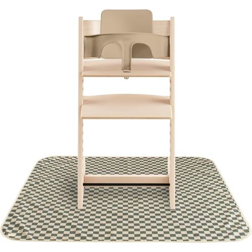 mushie Baby Splat Mat 42.5x42.5 Inch (Olive Check) | Water Resistant for Under High Chair and Infant Play